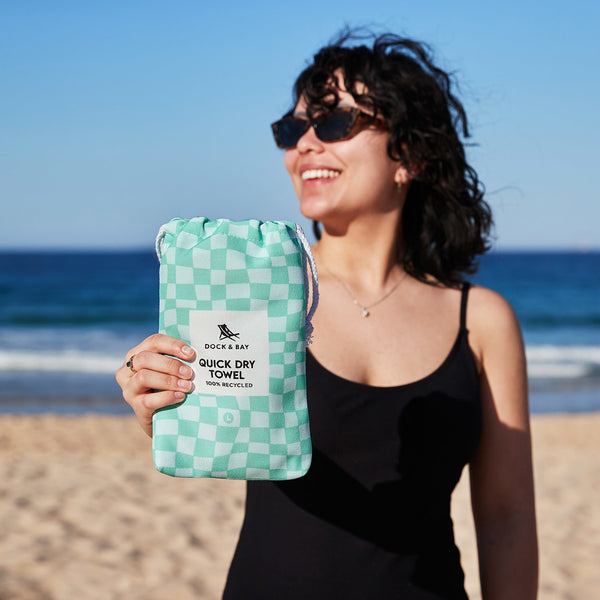 Toalla Playa Microfibra Dock & Bay Check Verde