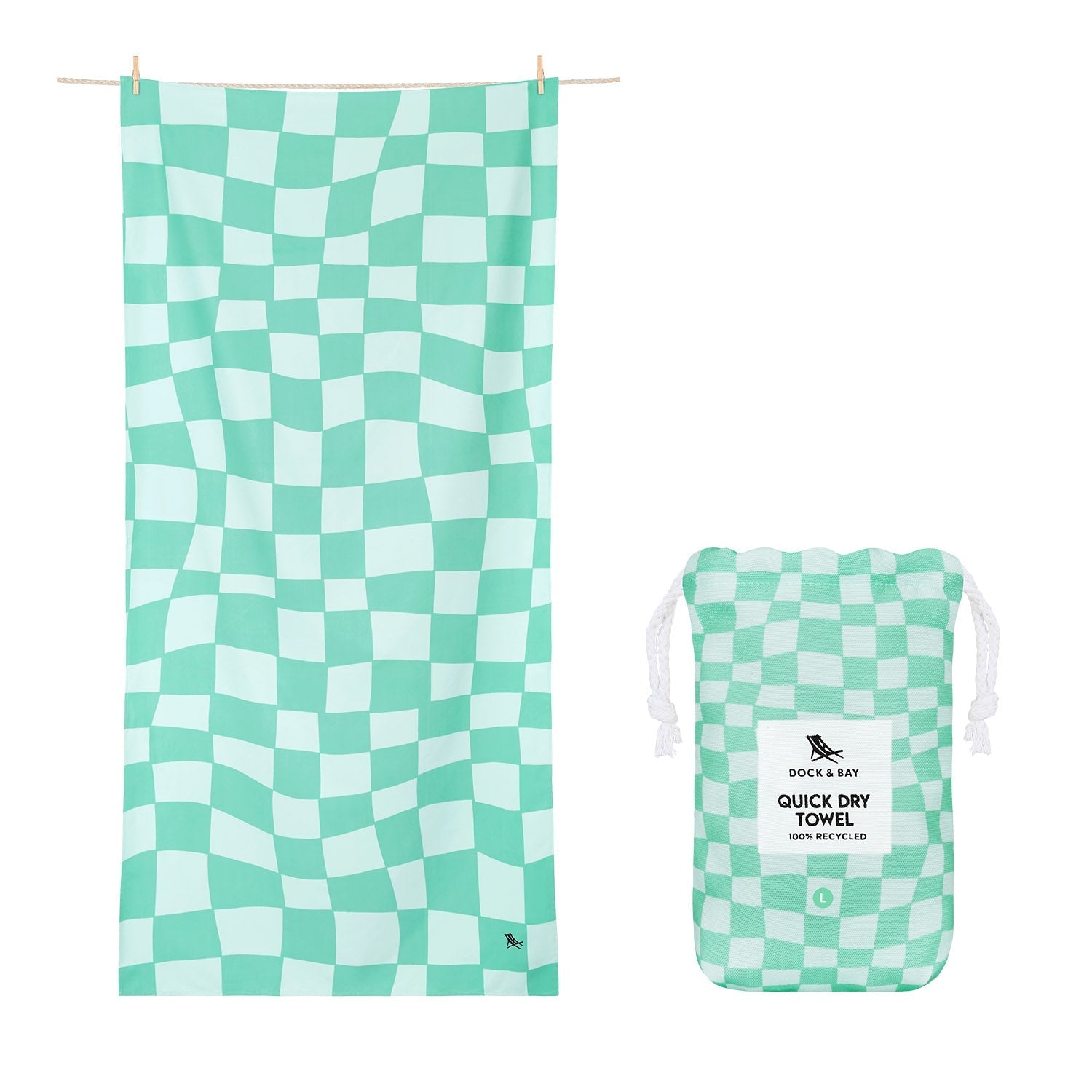 Toalla Playa Microfibra Dock & Bay Check Verde