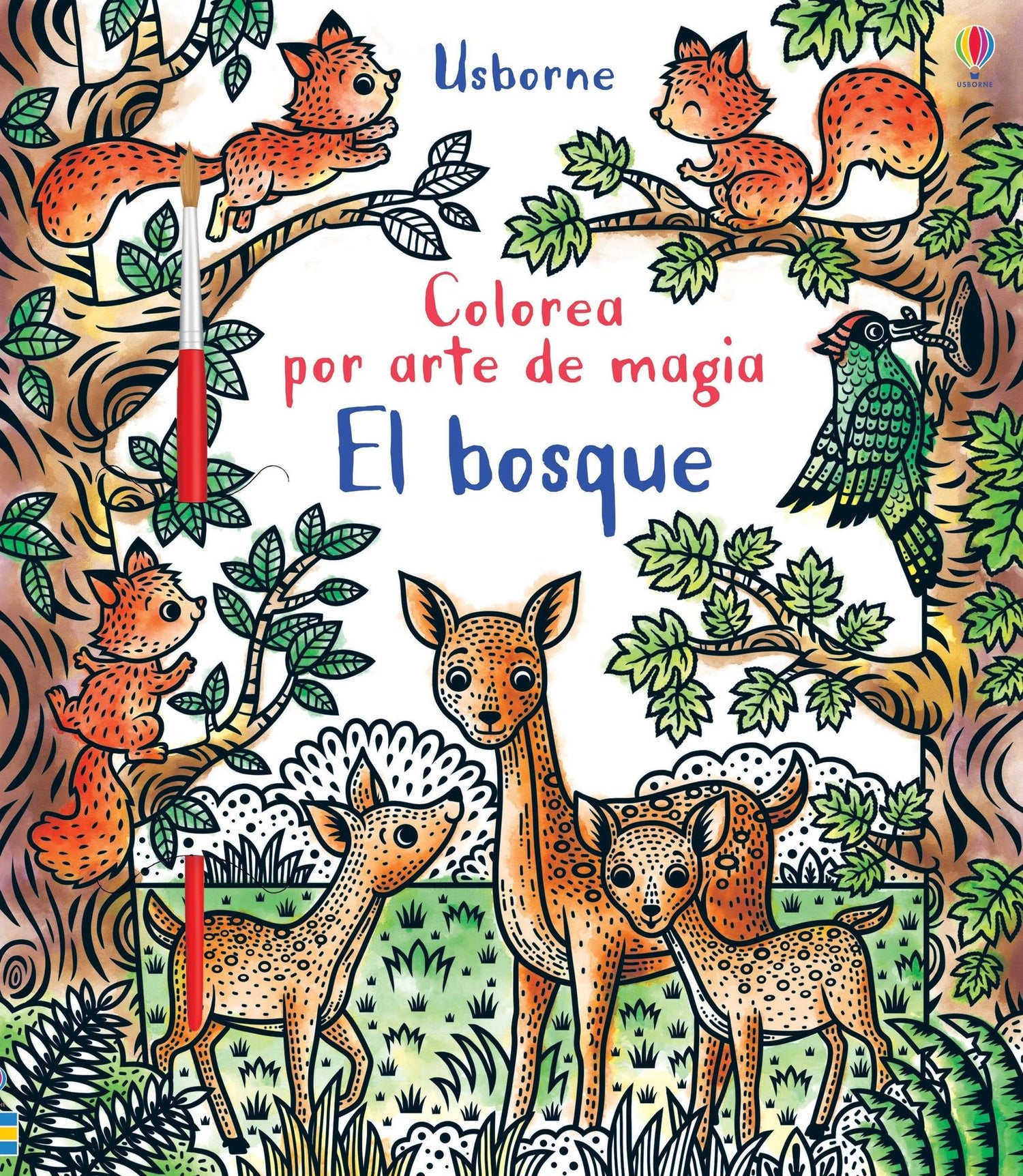 Colorea Magia Agua y Pincel Bosque Usborne