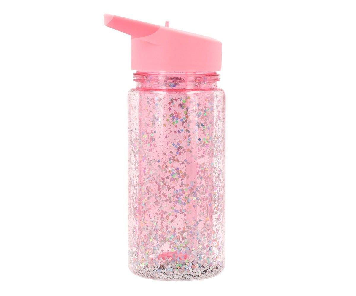 Botella con Pajita Glitter Stars Rosa