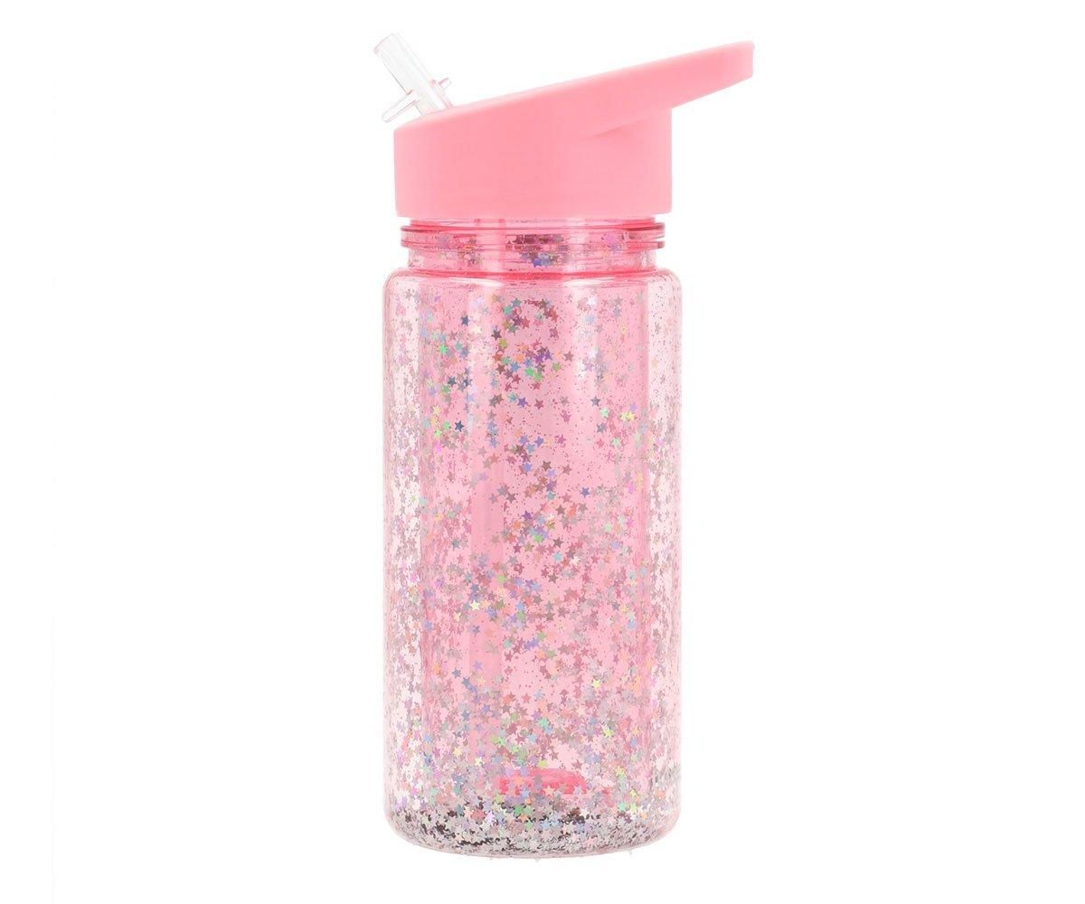 Botella con Pajita Glitter Stars Rosa