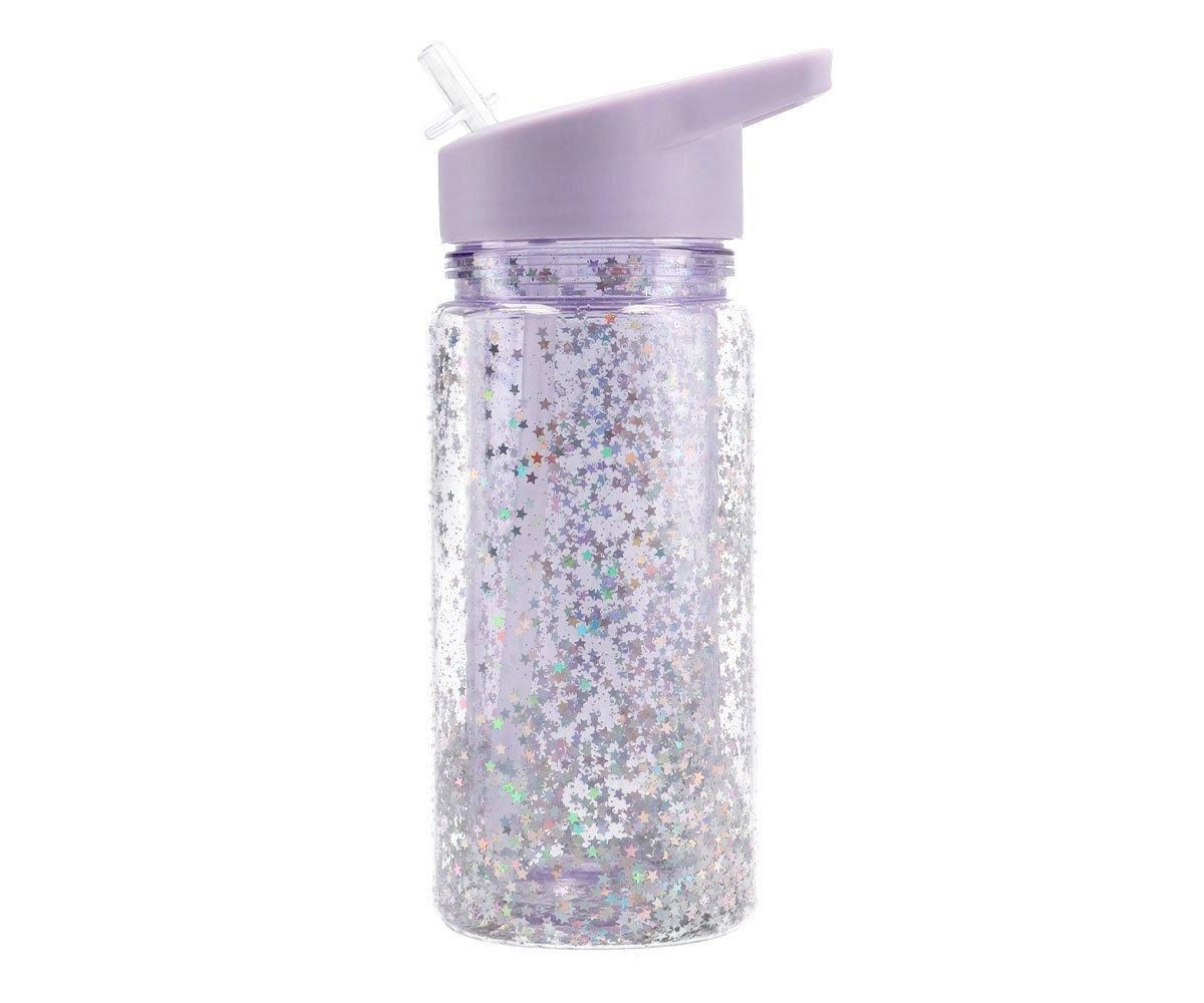 Botella con Pajita Glitter Stars Lilac