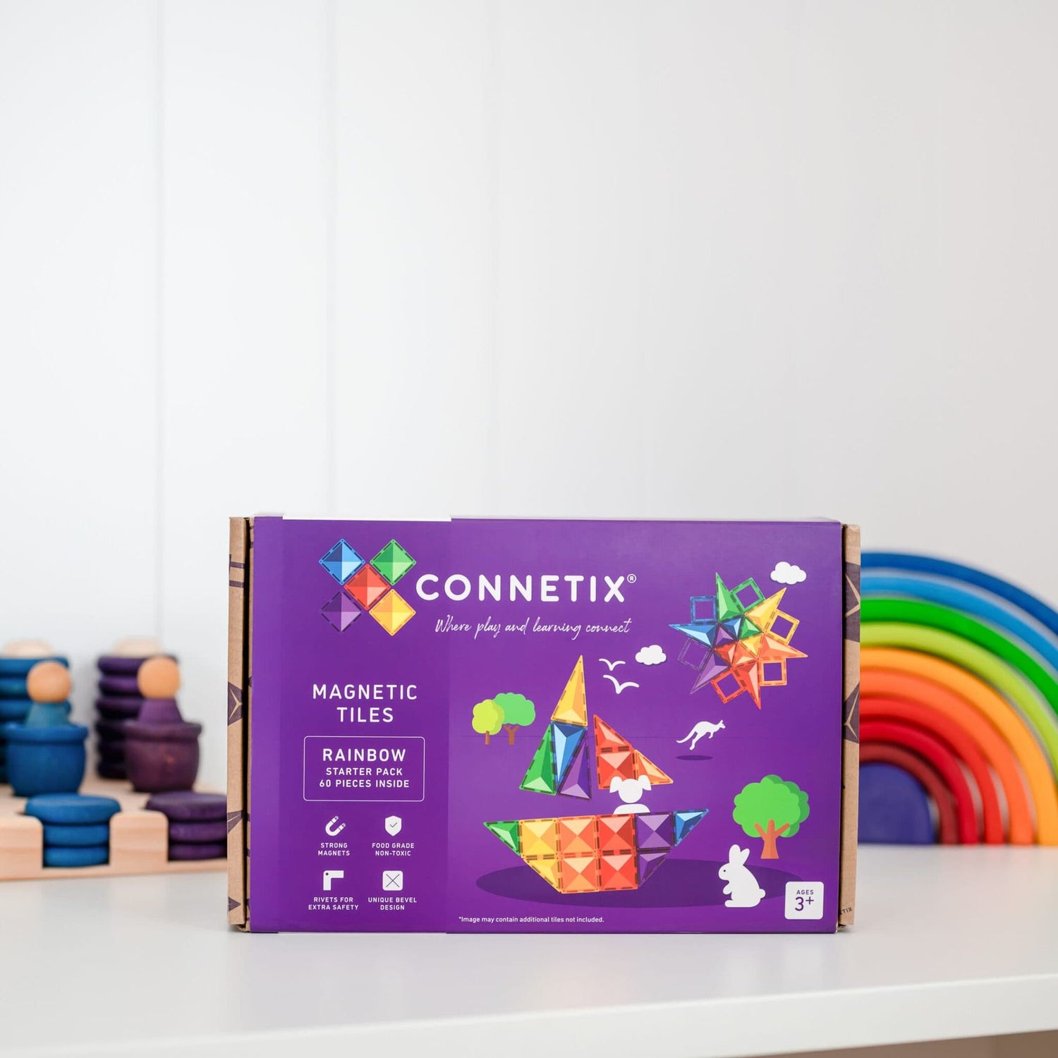 Construcciones Magnéticas Rainbow 60 piezas - Connetix Tiles