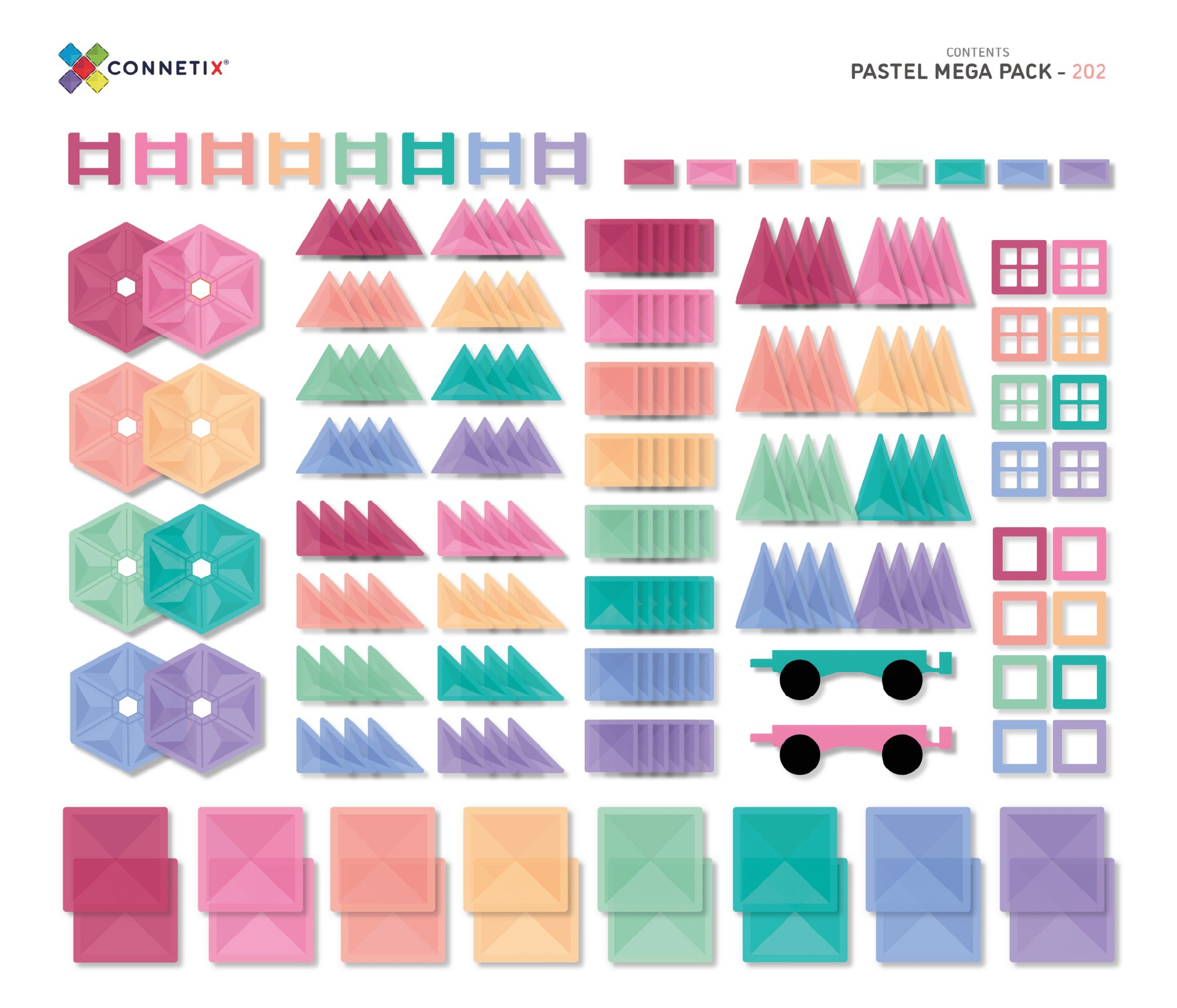 Construcciones Magnéticas Pastel Mega Pack 202 piezas - Connetix Tiles