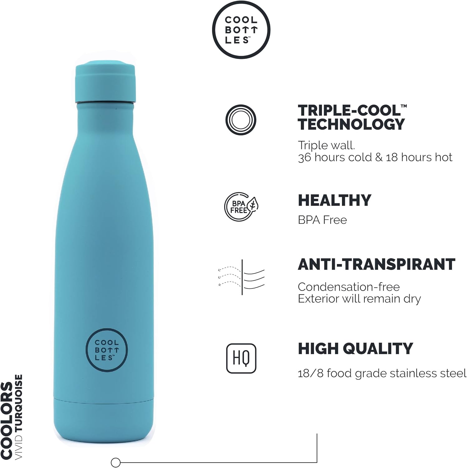 Botella Termo 500ml Cool Bottles VIVID TURQUOISE