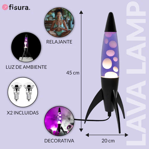 Lámpara Lava Rocket Morada Fisura