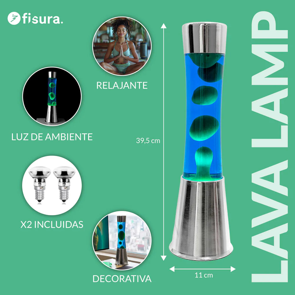 Lampara Lava Tower Verde Azul Fisura