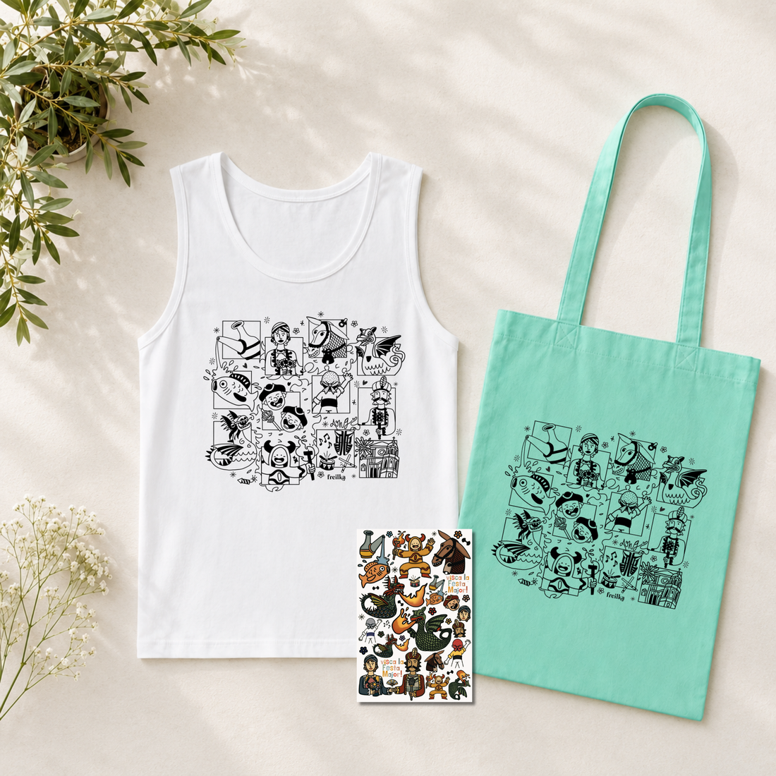 Pack Samarreta Tirants Ample + Tattoos + Tote Bag (Varis Colors)