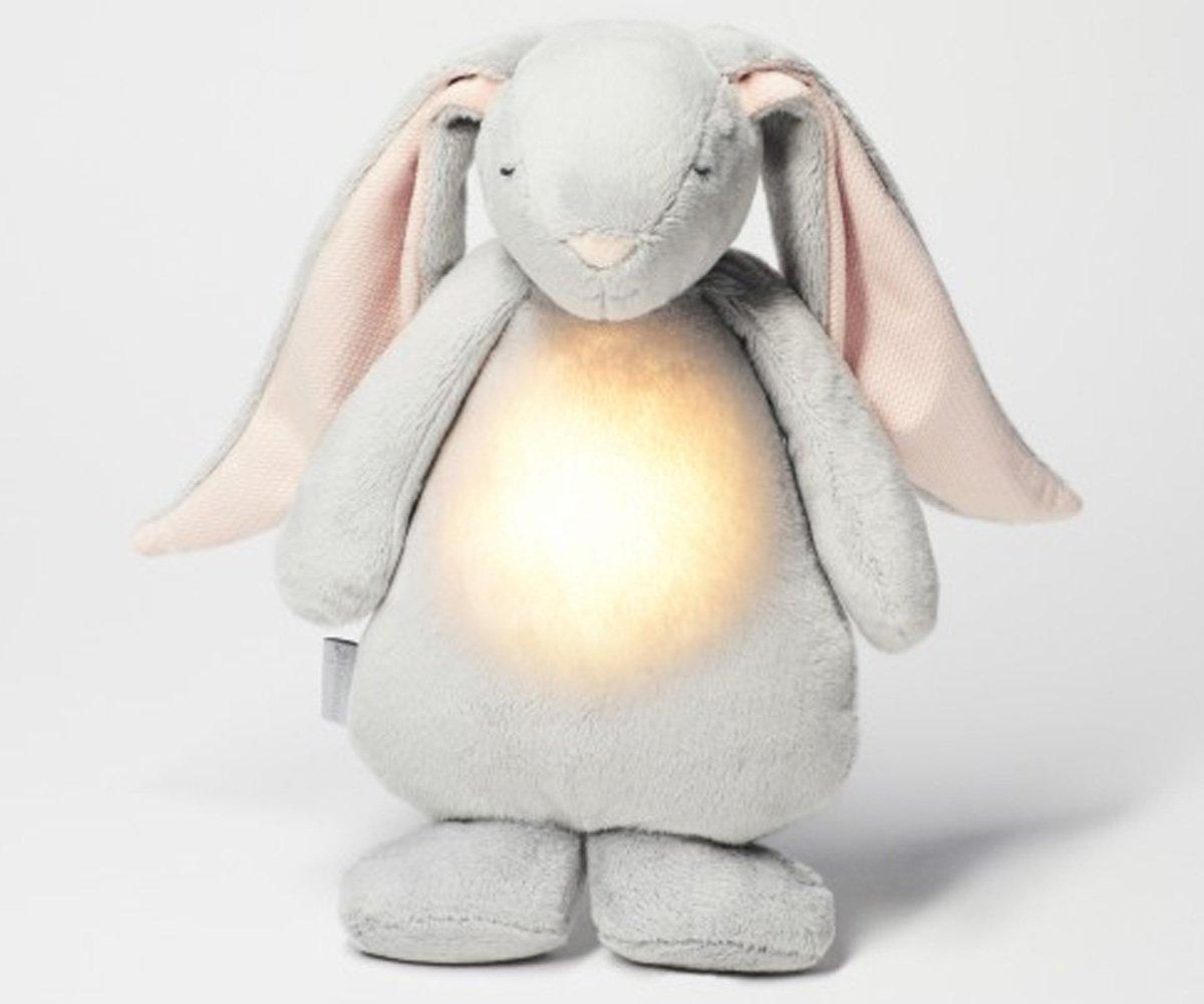 Conejito Peluche Orgánico Luz y Sonido - Moonie Gris con orejitas rosas